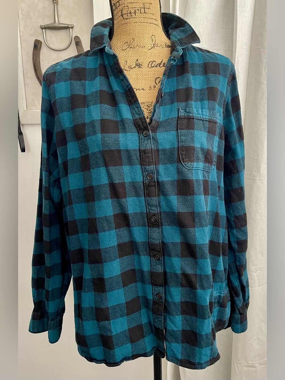 Woolrich Pemberton Boyfriend Cotton Flannel Button Down Shirt Buffalo Check Sz L - Picture 3 of 12